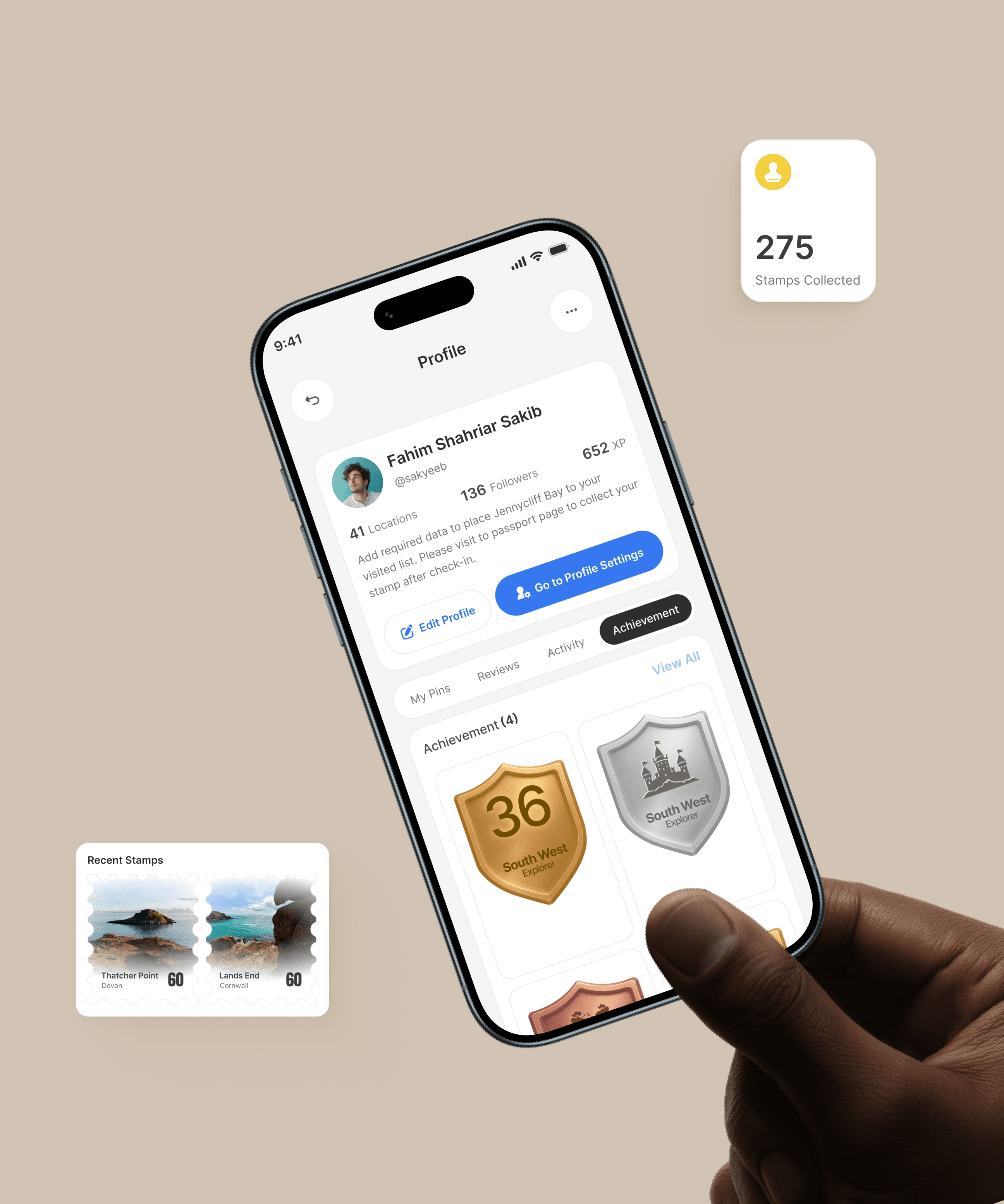 Collect stamps and earn achievements